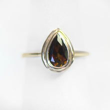 Load image into Gallery viewer, 10KY Dark Whiskey Tourmaline Pear Bezel Ring
