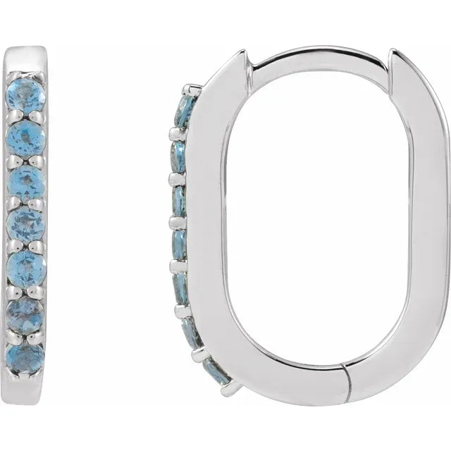 14K White Gold Blue Topaz 1.5m Hinged Hoop