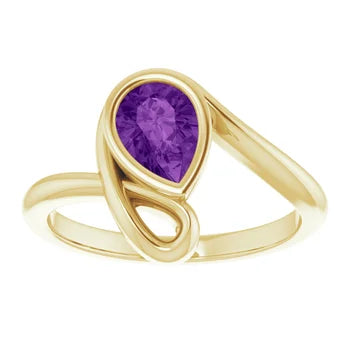 Pear Amethyst Bezel Set 10KY Ring
