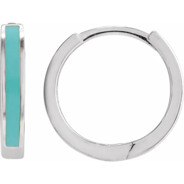 14KW Turquoise Enamel Huggies Hoops