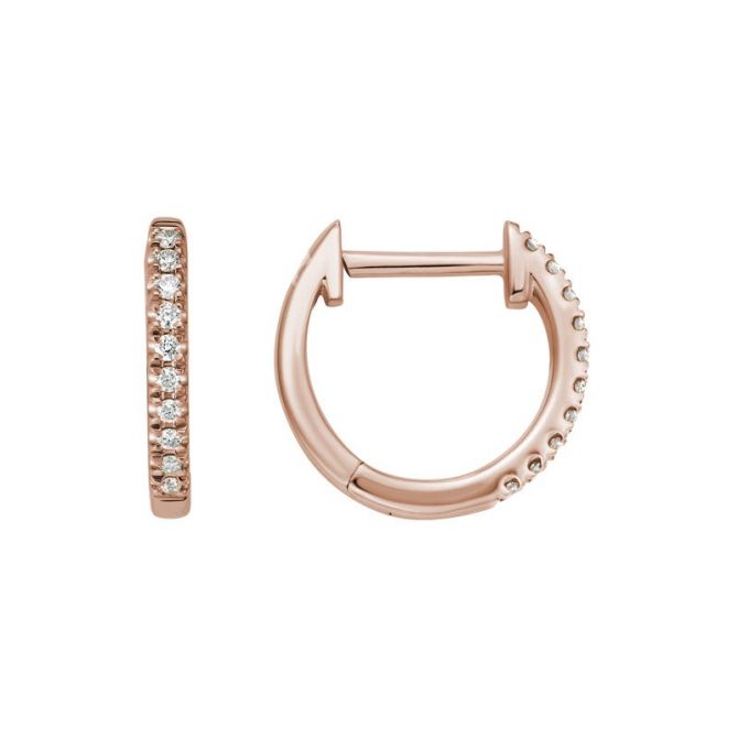 14K Rose Gold Diamond Huggie Earrings