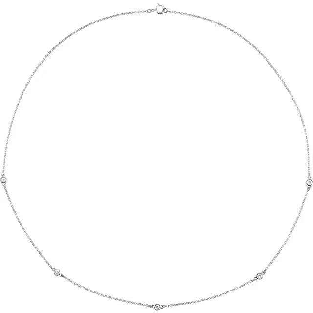14K White Gold 5-Diamond Bezel Necklace
