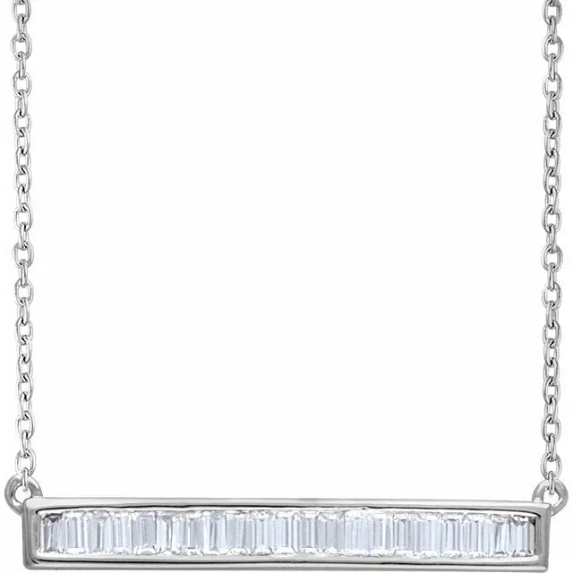 14K White Gold Bar of Straight Baguette Necklace