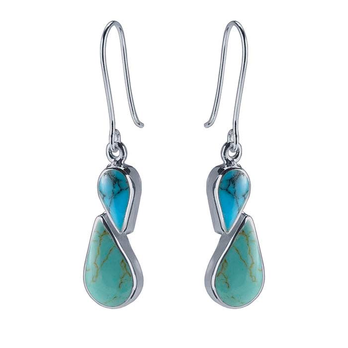 SS Turquoise Blue & Teal Drop Earrings