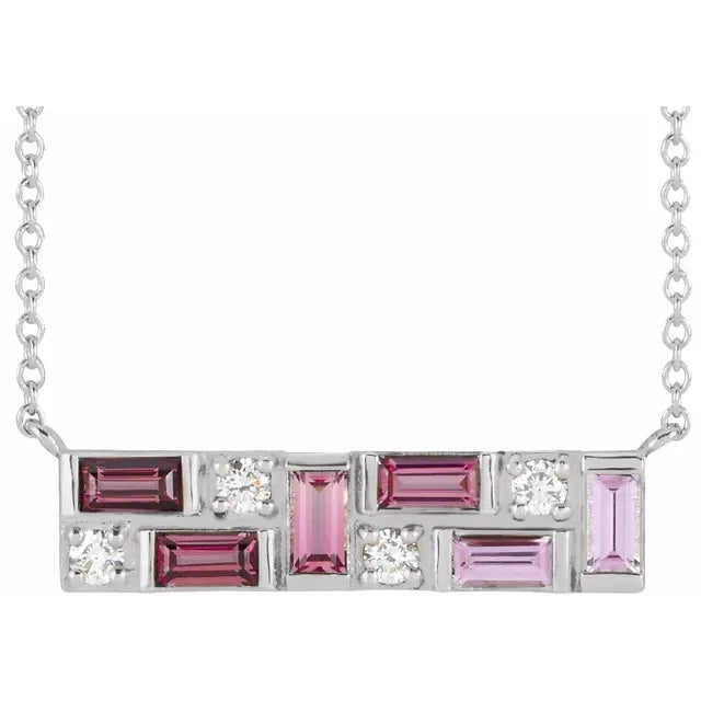 14K White Gold Natural Pink or Blue Gemstone & Diamond Pendant