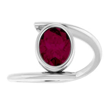 Load image into Gallery viewer, SS Bezel Rhodolite Garnet Bypass Ring
