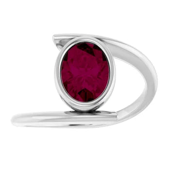 SS Bezel Rhodolite Garnet Bypass Ring