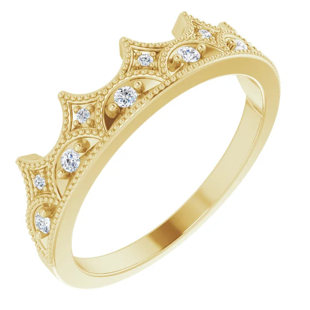 14K Yellow Gold 1/10 ctw Diamond Crown Ring