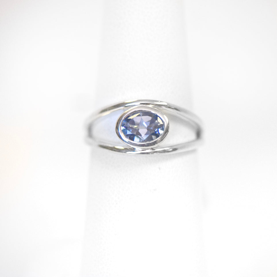 SS Oval Light Blue Sapphire Ring