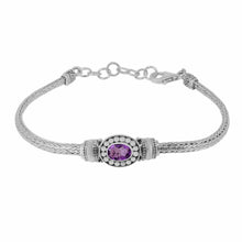 Load image into Gallery viewer, Sterling Silver Balinese Dot Oval Amethyst Bracelet
