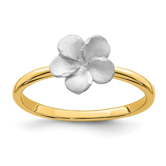 14K Two-Tone Plumeria Flower White Gold Ring