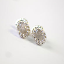 Load image into Gallery viewer, SS 7x5 Oval Labradorite set in Crown Post Earrings
