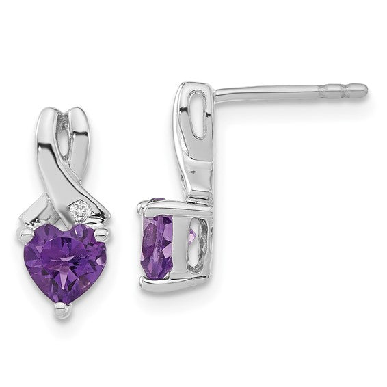 SS Heart Amethyst & Diamond Earrings