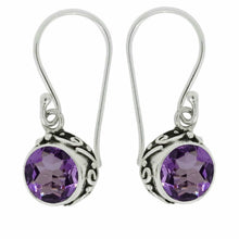 Load image into Gallery viewer, Sterling Silver Bezel Amethyst Dangle Earrings
