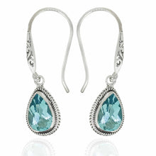 Load image into Gallery viewer, Sterling Silver Pear Blue Topaz Dangle Earrings
