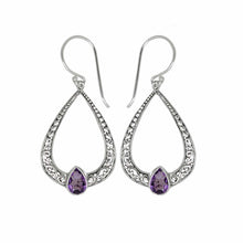 Load image into Gallery viewer, Sterling Silver Balinese Dangle Pear Blue Topaz Earrings
