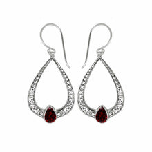 Load image into Gallery viewer, Sterling Silver Balinese Dangle Pear Blue Topaz Earrings
