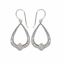 Load image into Gallery viewer, Sterling Silver Balinese Dangle Pear Blue Topaz Earrings
