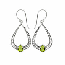 Load image into Gallery viewer, Sterling Silver Balinese Dangle Pear Blue Topaz Earrings
