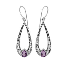 Load image into Gallery viewer, Luna SS Filigree Elongated Teardrop Pear shape Semi-Precious Earrings
