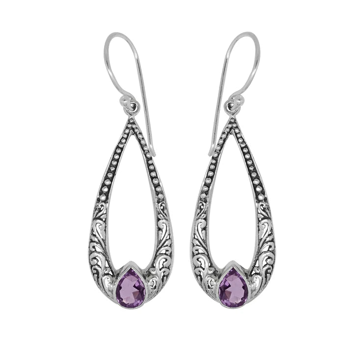 Luna SS Filigree Elongated Teardrop Pear shape Semi-Precious Earrings