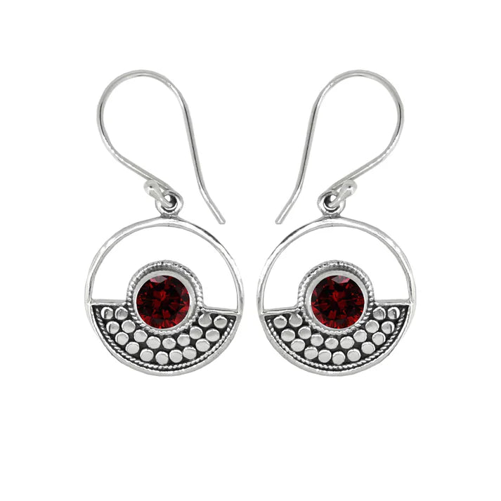 Luna SS Round Semi-Precious in Bali circle Earrings