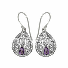Load image into Gallery viewer, Sterling Silver Filigree Pear Garnet Earrings

