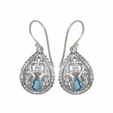 Load image into Gallery viewer, Sterling Silver Filigree Pear Garnet Earrings
