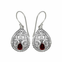 Load image into Gallery viewer, Sterling Silver Filigree Pear Garnet Earrings

