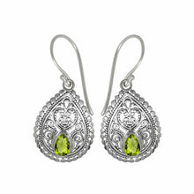 Load image into Gallery viewer, Sterling Silver Filigree Pear Garnet Earrings
