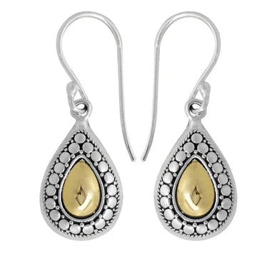 Two-Tone pear Drop Sterling with 18K accent Earrings