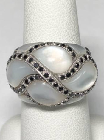 18KW  Mother of Pearl & Black Diamonds Free Form Ring