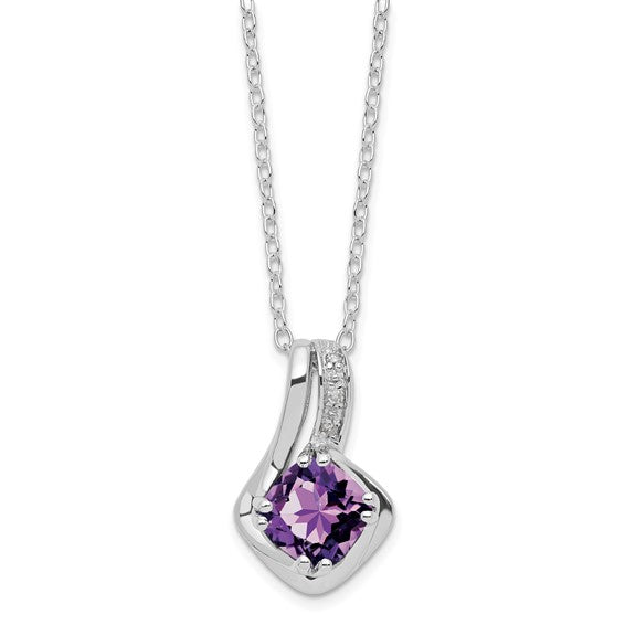 SS Amethyst cushion checkerboard cut with Diamonds Pendant