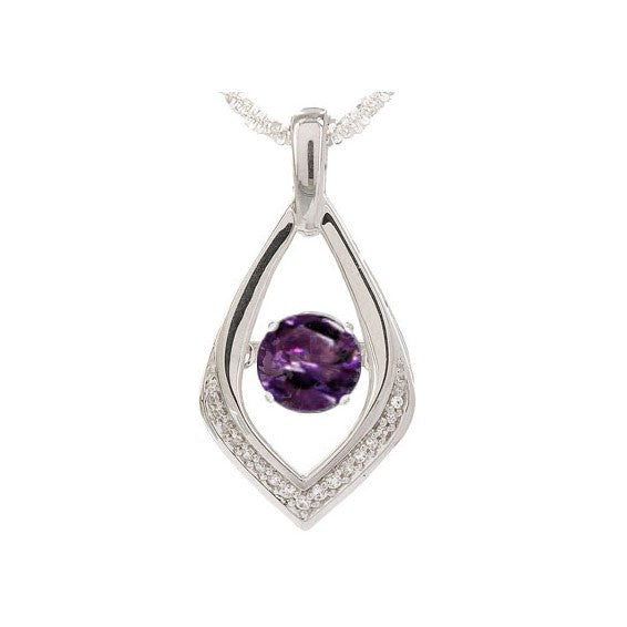 SS Round Amethyst with Diamond Pendant