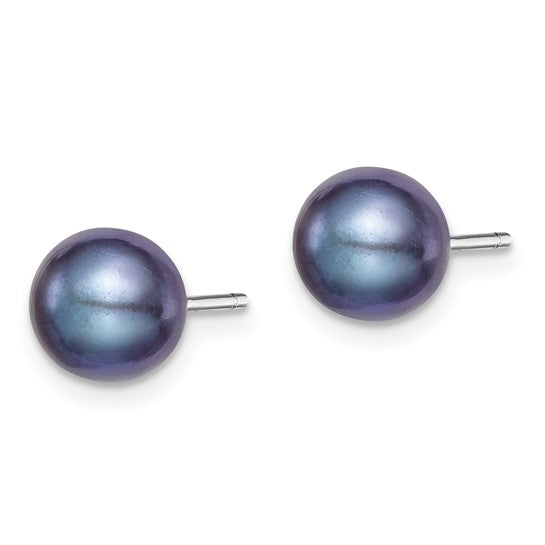 SS 7-8mm Freshwater Black Pearl Stud Earrings