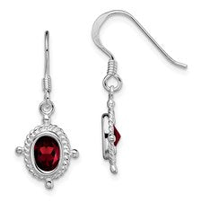 SS Oval Garnet Dangle Earrings