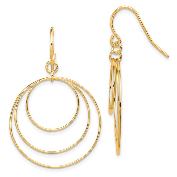 SS Gold-tone Polished Fancy Triple Circle Dangle Earrings