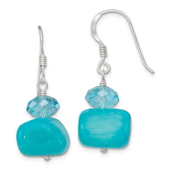 SS Polished Aquamarine Crystal and Blue Jade Dangle Earrings