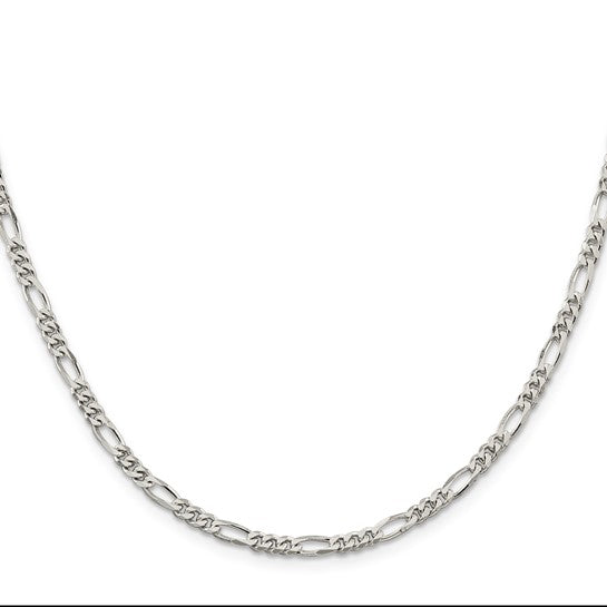 Sterling Silver Rhodium 3.5mm Figaro Chain 22