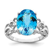 SS Large Oval Blue Topaz Ring