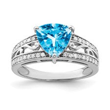 Sterling Silver Trillion Blue Topaz & Diamond Ring
