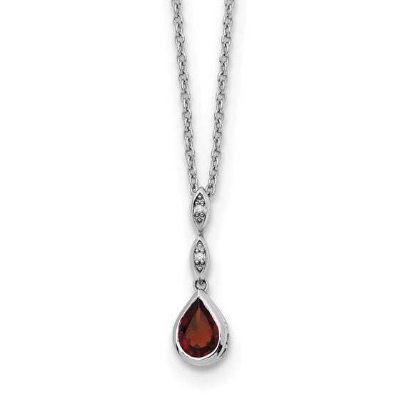 SS Pear Garnet & Diamond Pendant