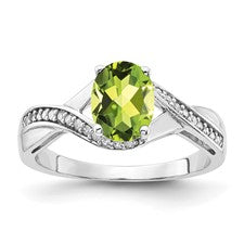 SS Oval Peridot & Diamond Ring