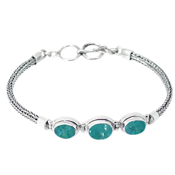 Luna SS 3-Stone Turquoise Bezel Bracelet