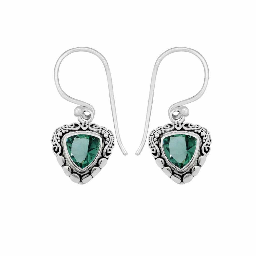 Sterling Silver Trillion Drop Green Tourmaline Earrings