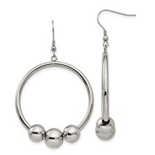 Stainless Steel Large Hoops with 3 Balls on French Wires
