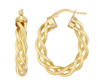 14K Yellow Gold Twisted Open Hoops