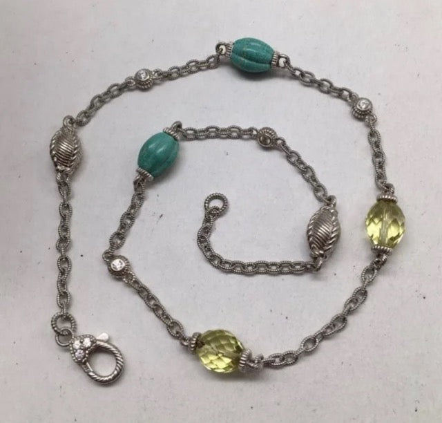 SS Vintage Judith Ripka SS Turquoise and Lemon Quartz Necklace
