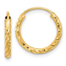 Load image into Gallery viewer, 14KY D/C 2mm endless Hoop Earrings
