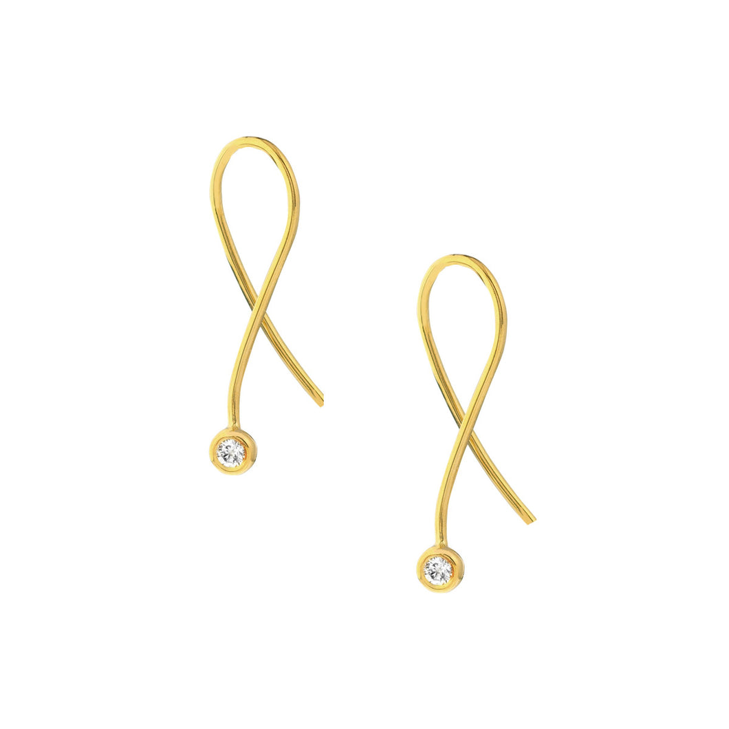 1/15ctw Diamond Bezel 14K Yellow Gold Wire Earrings